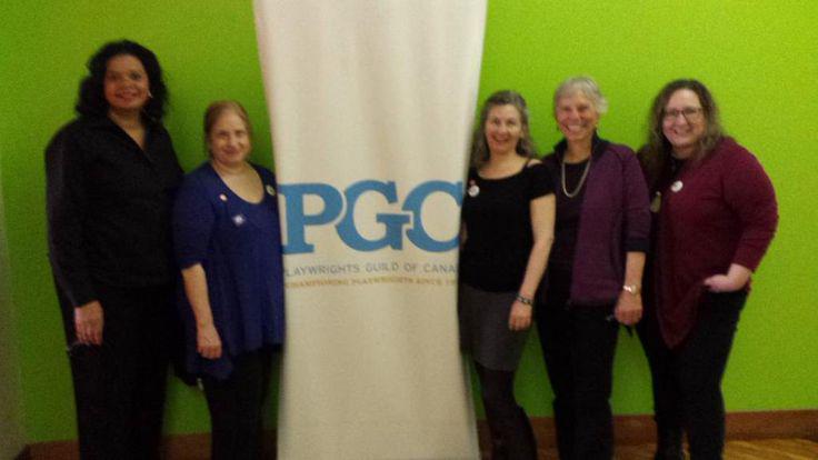 Yvette Heyliger (LPTW), Shellen Lubin (Coalition, LPTW, DG, SDC, AEA, NTC ...), Rebecca Burton (EIT, PGC), Martha Richards (WomenArts, LPTW), Maria Nieto (Coalition, WGAE) at PGC for #InternationalEIT