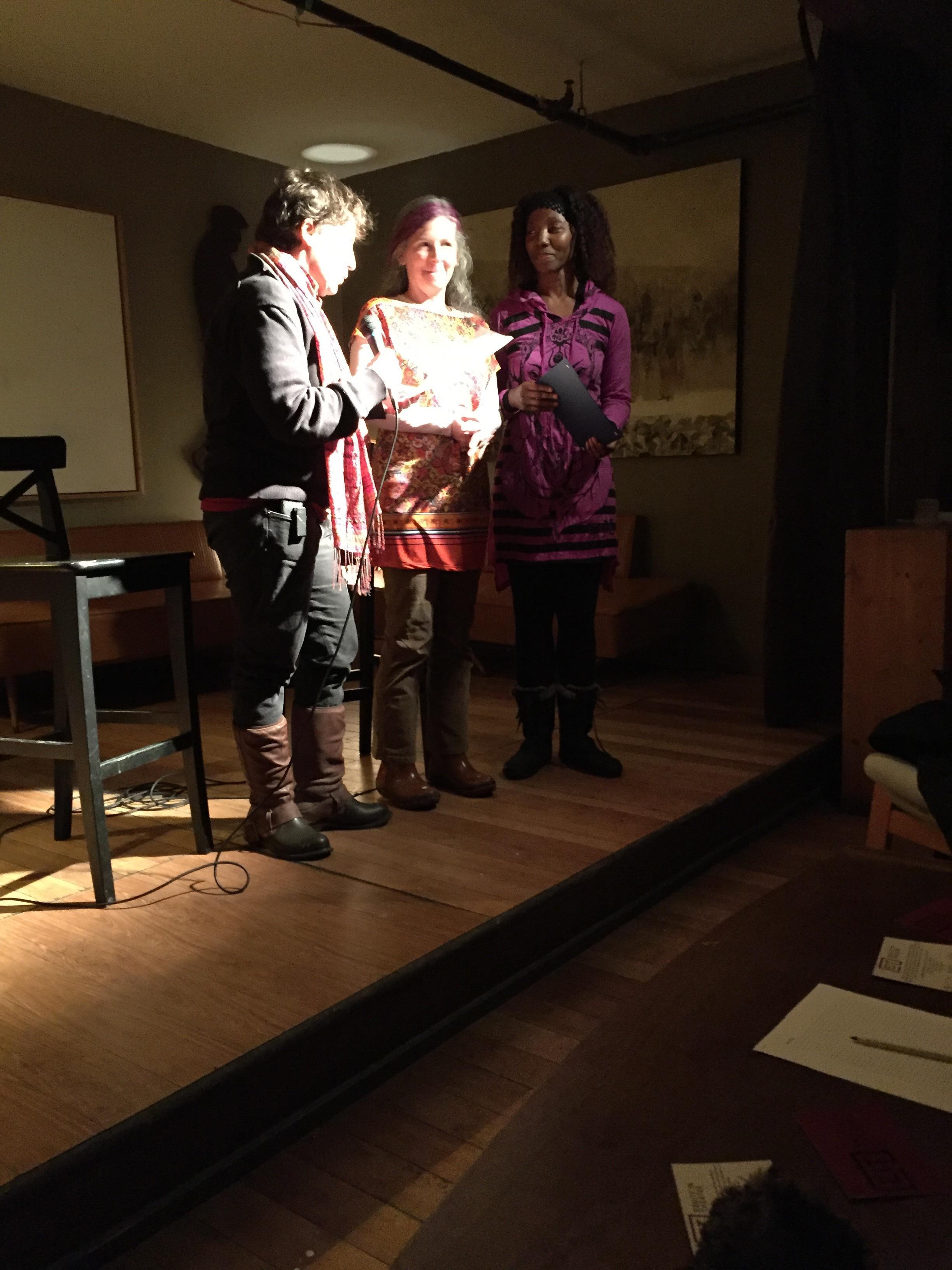 Lois Fine (Left) and Alicia Payne (Right) presenting Rebecca Burton (middle) with the Bra D&#039;Or Award